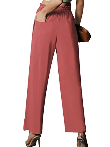 Rooscier Women's Elastic High Waist Straight Wide Leg Loose Long Pants with Pockets2