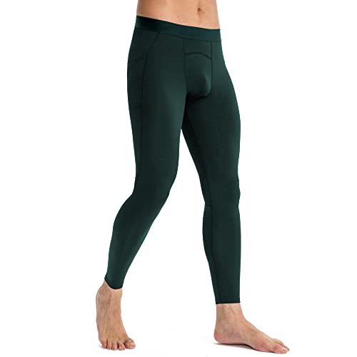 Eargfm Men's Compression Workout Gym Pockets Running Baselayer Pants, Dark Green-3, Small #TOP1