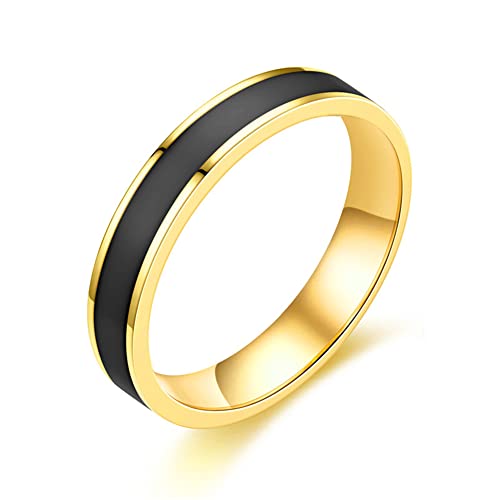 INRENG Women's 4MM Stainless Steel Promise Eternal Ring Epoxy Enamel Wedding Band Comfort Fit Gold Black Size 12