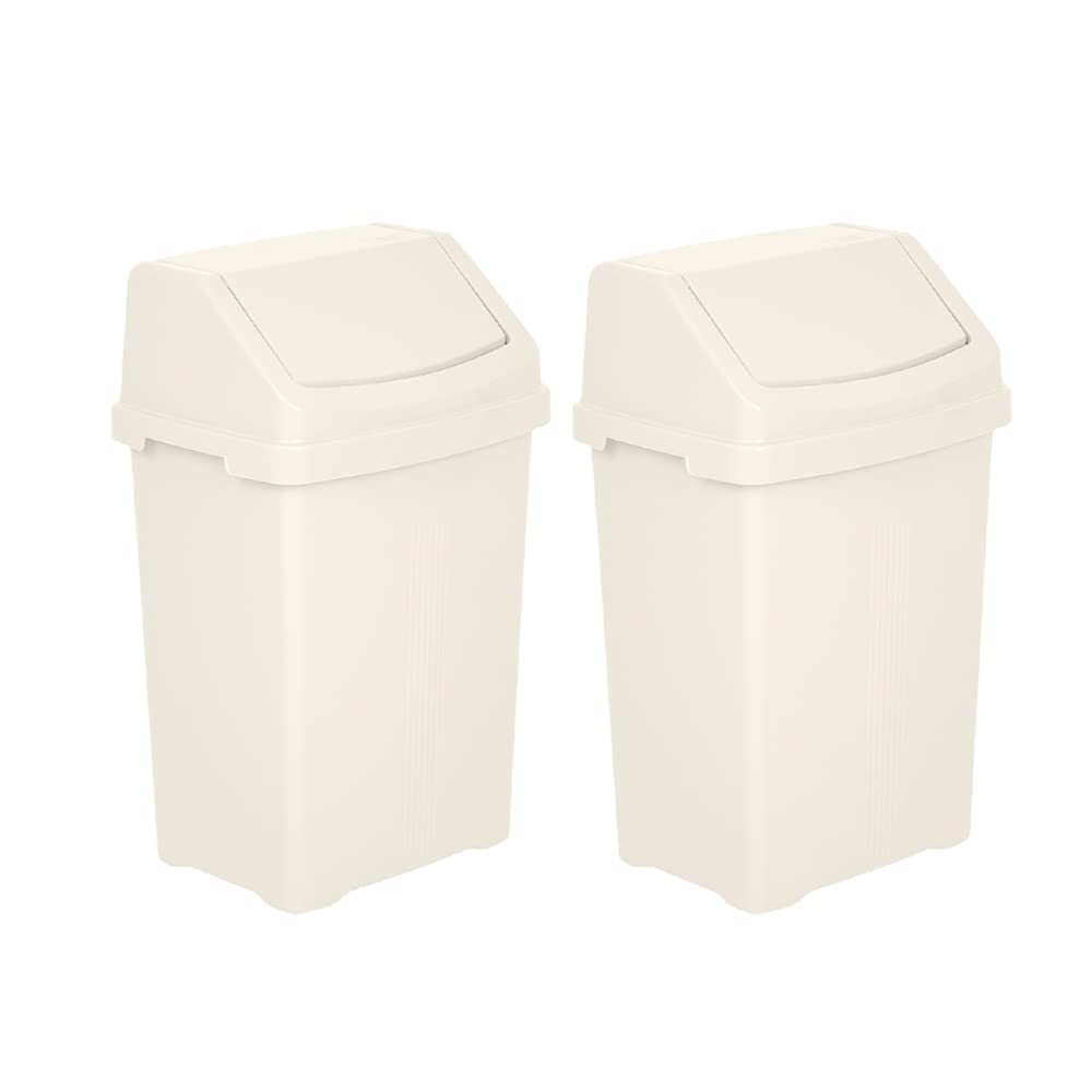 JMS we create smile (𝐒𝐞𝐭 𝐨𝐟 𝟐) Swing Bin Under Kitchen Cabinet Dust Bin Storage Bin Food Grade Plastic Swing Top Waste Rubbish Garden Compost Bin - Made in UK (Small (8 Litre), Soft Cream)