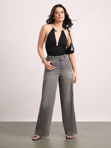 Image of Urbano Fashion Women's High Rise Loose Baggy Fit Washed Jeans Non-Stretchable