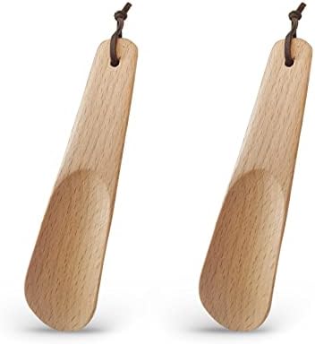KEHAIL 2 PCS Portable Beech Wooden Shoehorn, Wear Shoe Helper, 6” Wood Color, Suitable for Outdoor Activities, Travel Use