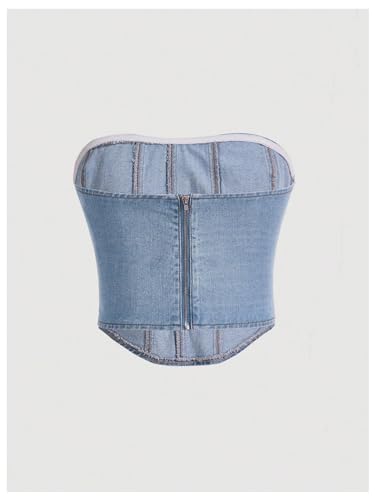 WDIRARA Women's Denim Tube Top Strapless Sleeveless Zip Back Bandeau Crop Top2