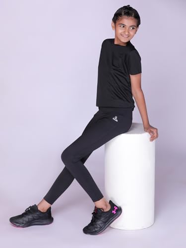 Image of Girls Active Sports Wear Solid Skinny Fit Leggings and T-shirt Polyester Set /Sets For Multi-Sports Gym Yoga Dance Gymnastics & Running(4 TO 14 YRS)