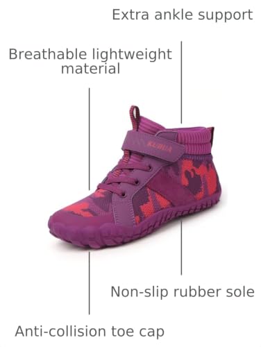 Image of KUBUA Kids High Top Barefoot Shoes Boys Girls Minimalist Zero Drop Sneakers | Wide Toe Box, Padded Collar for Ankle Support, Non-Slip, Hiking, Tennis, Walking, School, Wrestling, Gym, Little Kid, Big Kid