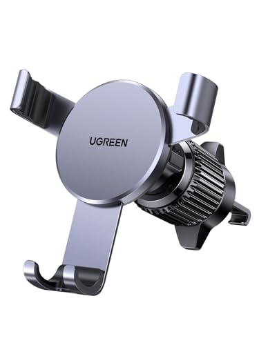 UGREEN Soporte Móvil Coche Gravedad con Gancho para Ventilación, Suporte Telemovel Carro Compatible coniphone 17 Pro MAX Air/16/15/14;Samsung Galaxy S25/S24; Google Pixel 10/9/8 Gris