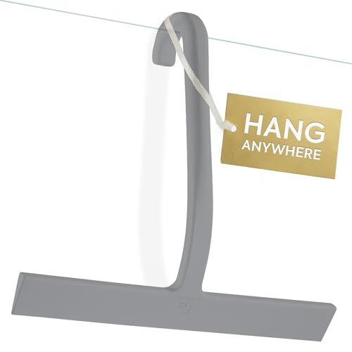 Image of GUTEWERK Shower Squeegee for Glass Doors, 10″ Gray with No-Drill J-Hook