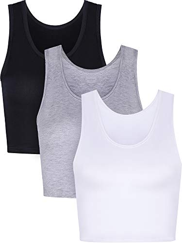 Boao 3 Pieces Women Crop Tank Top Cotton Basic Sleeveless Short Sports Crop Top for Ladies Wearing (Medium)