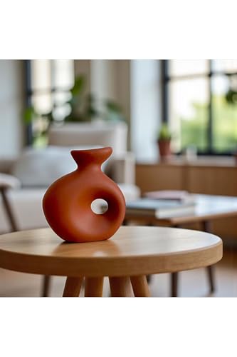 Vase Ceramic Delta Bohemian Style Decorative Object, 6.3 inch Height, Brown Single Piece for Living Room Decor - Brown, One Size