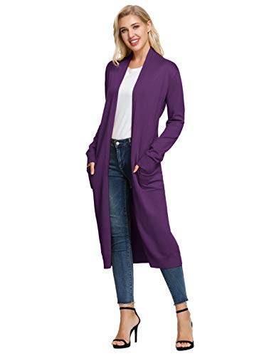 Casual Loose Plus Size Outwear Coat For Beach Long Duster Cardigan Open Front With Two Pockets Purple Red 2Xl #TOP1