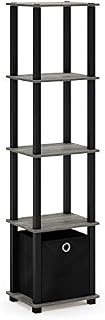 Furinno Turn-N-Tube No Tools 5-Tier Display Decorative Shelf with Bin, French Oak Grey/Black/Black