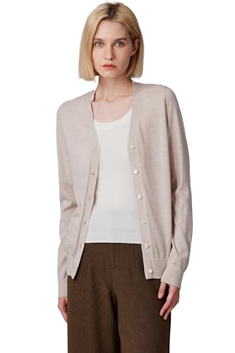 JENNIE LIU Women's 100% Merino Wool V-Neck Cardigan Sweater | Ultra Soft Machine-Washable Fine Gauge...