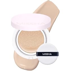 MISSHA Magic Cushion Foundation No.21 Light Beige for Bright Skin - Flawless Coverage, Dewy Finish, Easy Application for All Skin Types