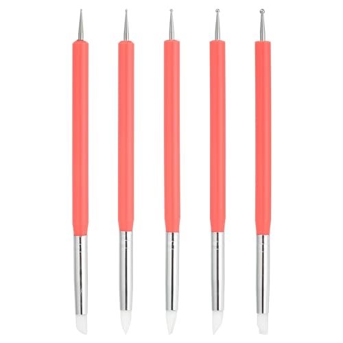 PATIKIL Estilógrafo de Relieve en Bola 5 Piezas de Herramientas de Relieve y Modelado de Arcilla de Silicona para Diseño de Uñas Transferencia de Dibujo Artesanal Color Rosa
