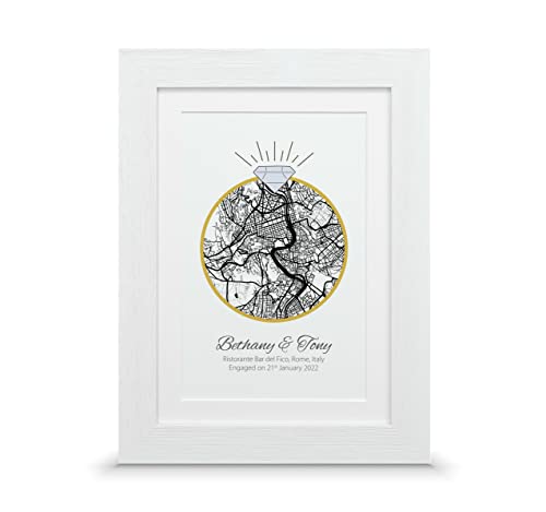 Image of Where we got engaged map print | Engagement gift (A4-30x21cm, Print & Premium Frame)