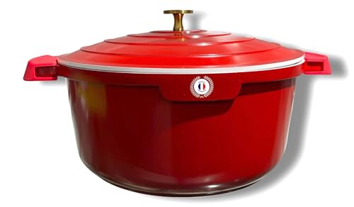 Cflagrant® Cocotte Ronde en Fonte d'aluminium légère, Revêtement en céramique anti-adhésif, Couvercle à condensation, Compatible tous feux dont induction et Four, Rouge (Rouge 24cm)