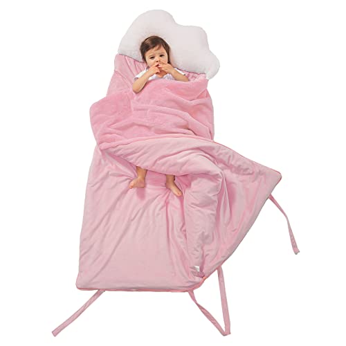 Btargot Super Soft Toddler Slumber Bag, Nap Mat with Cloud Pillow for Kids Boys Girls Day Nursery Kindergarten Sleeping Bags, 52 x 26 inch, Pink