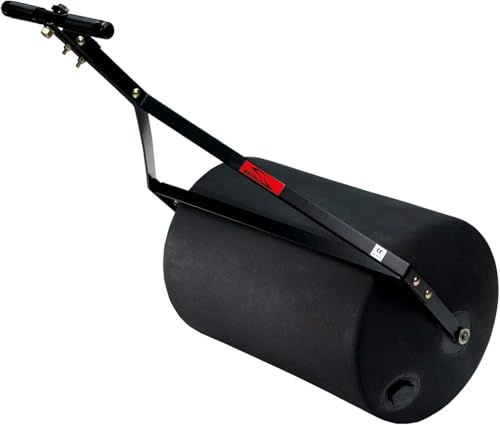 Brinly 270 lb. Combination Push/Tow Poly Lawn Roller with Easy-Turn Tethered Plug, 18 by 24' - Matte Black