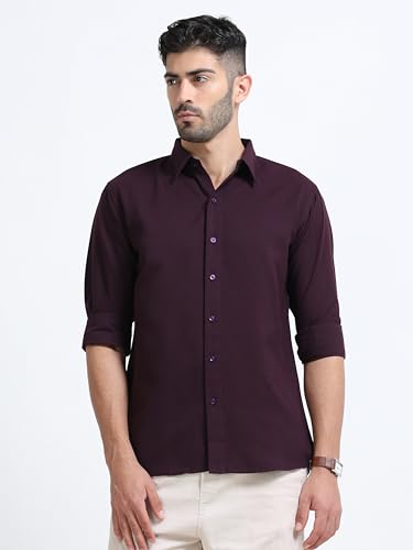 Image of Men's Solid Casual Shirt, Cotton Blend, Regular Fit, Spread Collar, Full Sleeve, Button Closure Perfect for Casual & Office Wear