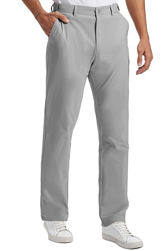Mens Golf Pants Lightweight Quick Dry with Anti-Slip Back Waist Strip Work Dress Pants 30/32/34 Stretch Casual Slacks Trousers with 4 Pockets44W/34L-light Grey