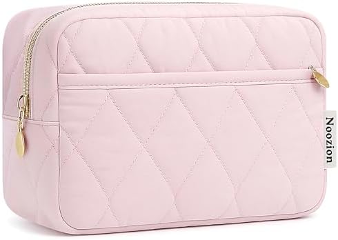 Noozion Makeup Bag Travel Toiletry Bag, Puffy Padded Cosmetic Bag for Women, Makeup Organizer Case, Wide-open Pouch Purse, Travel Essentials