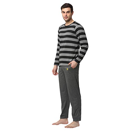 Image of Mack Jonney Men Cotton Blend Relaxed Night Suit Co-Ord Set with Round Neck Full Sleeve T-Shirt and Track Pant-Vj-Mns-Ttp-Group27