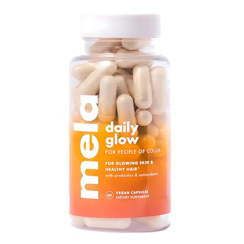 Mela Daily Glow for Healthy Melanin-Rich Skin & Textured Hair with Silica Millet Pumpkin Seed Probiotics Hyaluronic Acid & Vitamin D3 Vegan Biotin-Free Gluten & Soy-Free 60 Count