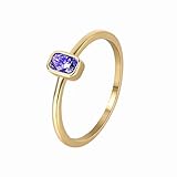 Skcess - Anillos de oro amarillo de 9 K/14 K/18 K para ella, anillo de boda para mujer, amatista morada, 6, Oro amarillo de 9 quilates, Amatista