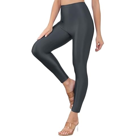 Sghenr Womens Shiny High Waisted Neon Smooth Pants Disco Party Rave Tights Elastic Skinny Comfy Lightweight Leggings(Grey,S) Cover
