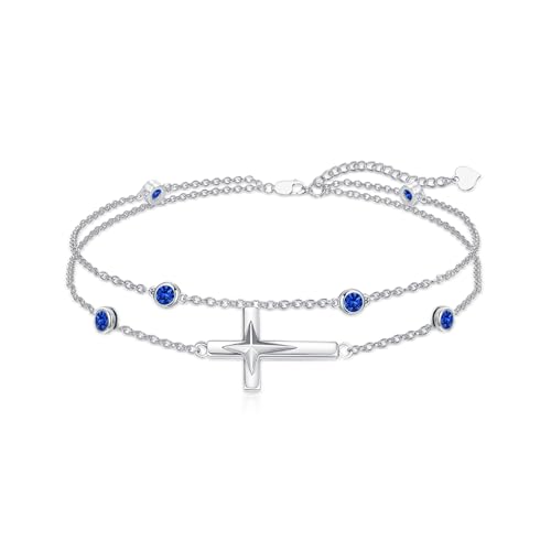 Dorunmo Cross Birthstone Bracelet Anklet for Women 925 Sterling Silver Birthday Jewelry for Wife Girlfriend Mom Her