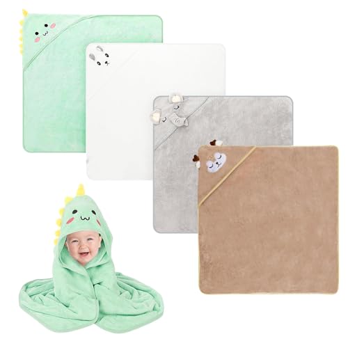 Nzkeuf 4 Piezas Toalla Bebe Recien Nacido, 80 * 80cm Capa de Baño Bebé con Capucha, Toalla Grande Absorbente para Baño de Bebé, Natación, Playa, Lavable a Máquina