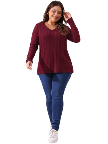 Image of Agnes Orinda Plus Size Knit Tops for Women Long Sleeve V Neck Button Stretch Casual Pullover Sweater Blouses