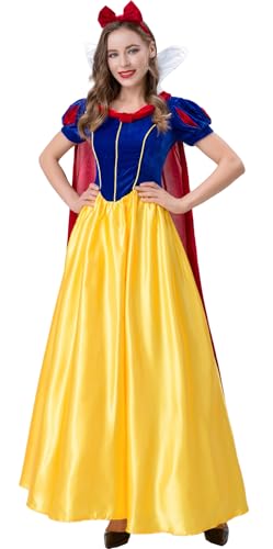 Kolegrial Déguisement Blanche Neige Femme Cosplay Princesse Longue Robe de Soirée avec Cape et Coiffure pour Noël Carnaval Halloween Party Anniversaire Masquerade Théâtre Performance Fancy Costume