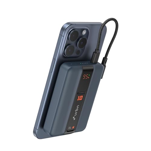 Image of URBN One Premium MagSafe Power Bank 10000mAh | 15W Fast Magnetic Wireless Charging | Built-in Detachable Type C Cable | Dual Port with Pass Through Charging (Midnight Blue)