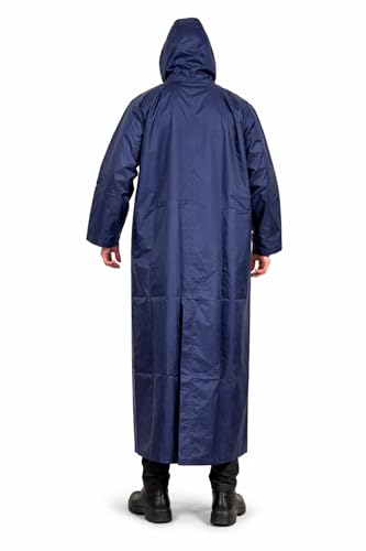 Image of Blue Waterproof Raincoat for Men Long Hooded Rain Wear Free Size Upto XL