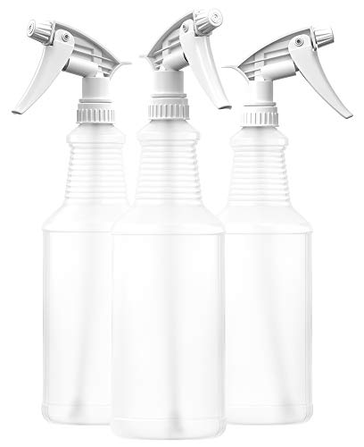Bar5F Plastic Spray Bottles 32 Ounce, Professional Chemical Resistant with White Sprayer for Chemical and Cleaning Solution, Heavy Duty, Adjustable Head Sprayer from Fine to Stream (Pack of 3)