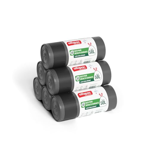 Alfapac professionnel - Carton de 390 sacs-poubelle 50L à lien coulissant - Ultra résistant - Etanche - 13 rouleaux de 30 sacs - Pour déchets courants