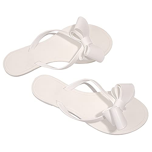 Image of TYFLOVE Women Rivet Flip Flops Studded Jelly Thong Sandals with Bow Summer Bowtie Flat Beach Rain Shoes