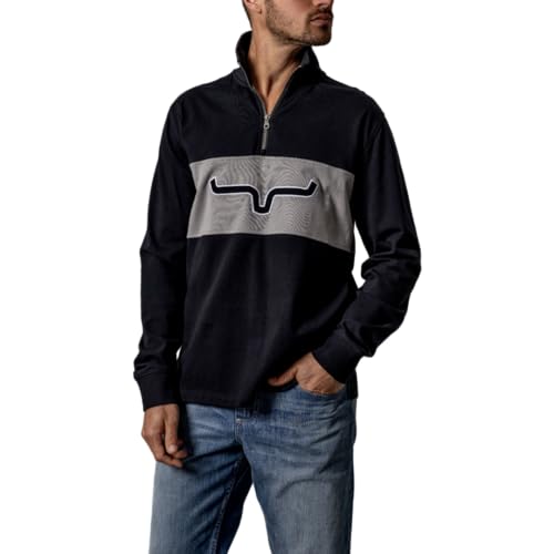 Kimes Ranch Men's Razor Rugby Quarter Zip Pullover – 100% Cotton Fleece with Bold Longhorn Logo