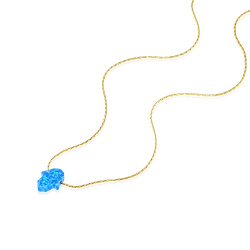 Blue Opal Hamsa On A Gold Filled Choker Necklace- Handmade Dainty Hand Of Fatima Collar - 13.5 + 3 Inch Extending #TOP2
