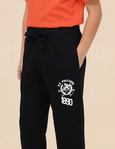 Image of U.S. Polo ASSN. Knitted Cotton Joggers for Boys - Mid Rise, Regular Fit, Brand Printed Joggers for Kids