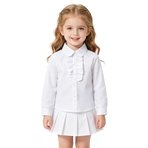 Image of Girls' Long Sleeve Peter Pan Collar Shirt Girls School Uniform Shirts