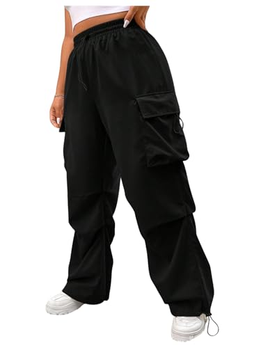 Verdusa Women's Plus Size Cargo Pants Drawstring Waist Ruched Baggy Parachute Pants Streetwear Joggers with Pockets4