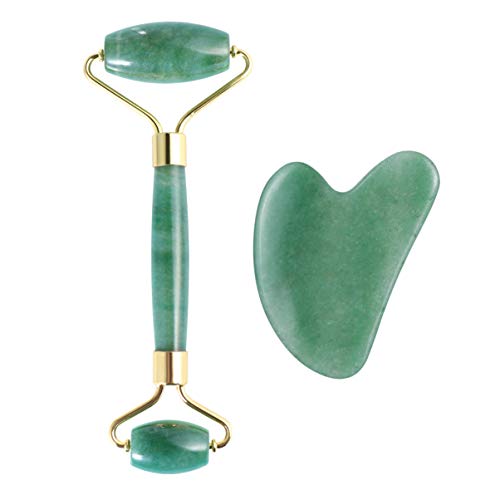 Frcolor Conjunto e rolo de jade, massageador de rolo facial, ferramentas de cuidados com a pele para