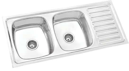 Image of CROCODILE 304 Grade Stainless Steel Double Bowl Kitchen Sink (45 inch x 20 inch x 8 inch Double Bowl + Drainboard, Glossy)