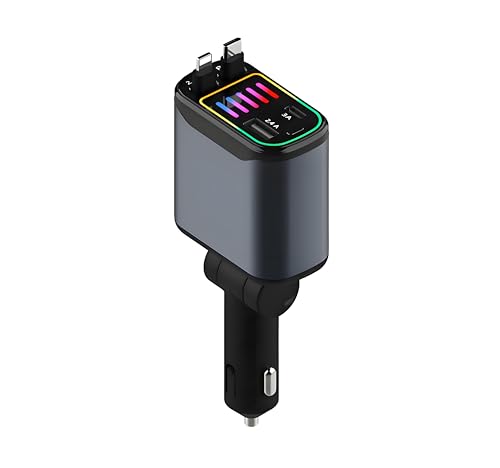 Cargador de coche retráctil elimina enredos de cables con carga 4 en 1 de 66W para smartphones