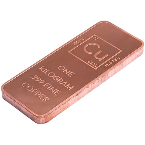 1 Kilo .999 Pure Copper Bar Bullion with Element Design - Unique Metals Cover