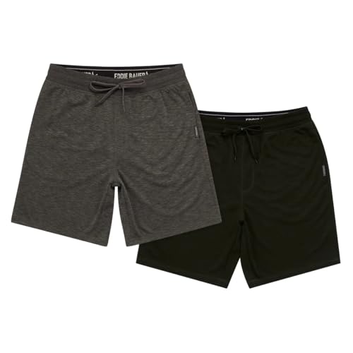 Eddie Bauer Men’s Comfort Fit Elastic Waistband with Outer Drawstring Lounge Short, 2 Pack (Gray,Small)4