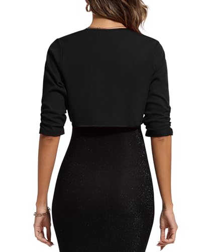 MINTLIMIT Bolero Cardigans for Women Ruched 3/4 Sleeve Open Front Cropped Cardigan Boleros Shrug Jackets for Evening Dresses2