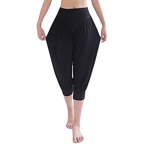 Cliont Super Soft Cropped Yoga Herem Pants for Women Best for Dance Lounging Black Cover